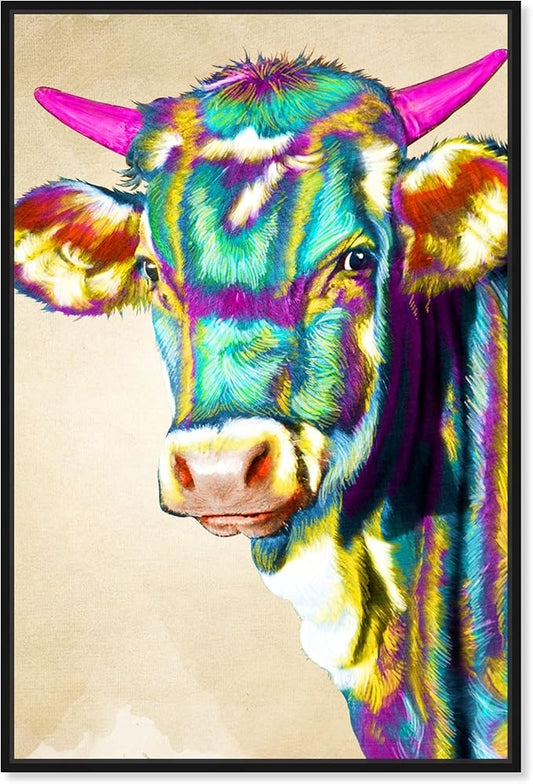 Animals Framed Wall Art Canvas Prints 'Color Glam Cow' Farm Animals