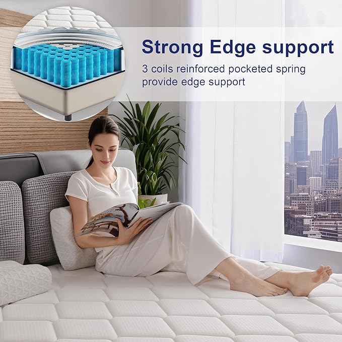 Queen Size Mattress, 12 Inch Queen Hybrid Mattresses in a Box with Memory Foam, Medium Firm Individual Pocket Spring for Edge Support, Fiberglass Free Bed Mattres, Breathable, CertiPUR-US.