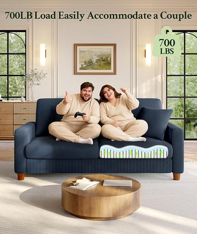Welzona 70.2" Couches for Living Room, Comfy Blue Couch 7.1" Extra Thick Cushion, Sofas for Living Room Tool-Free Setup, Loveseat Sofa 705lbs Support, Corduroy Couch for Bedroom, Apartment, Office