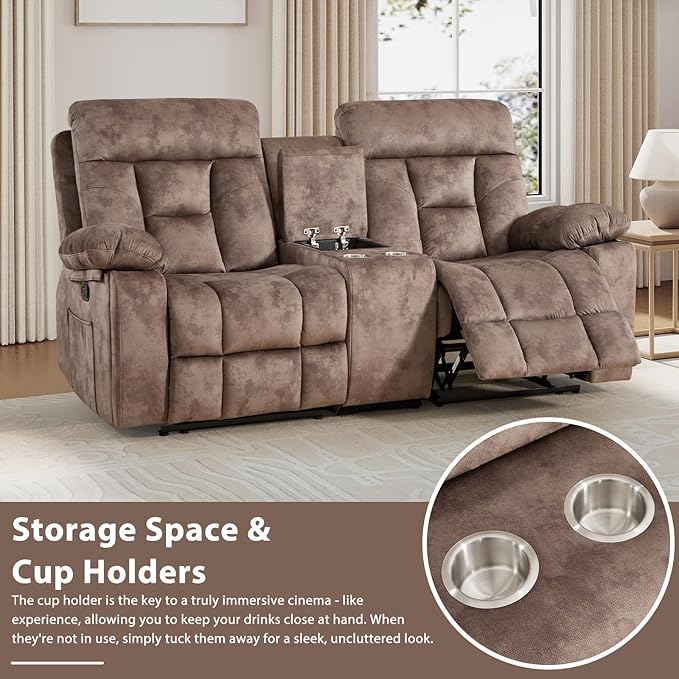 EBELLO 2 Piece Reclining Living Room Set, Soft Fabric Recliner Sofa Set, Included Power Lift Recliner Chair with Massage and Heat and Loveseat, Brown