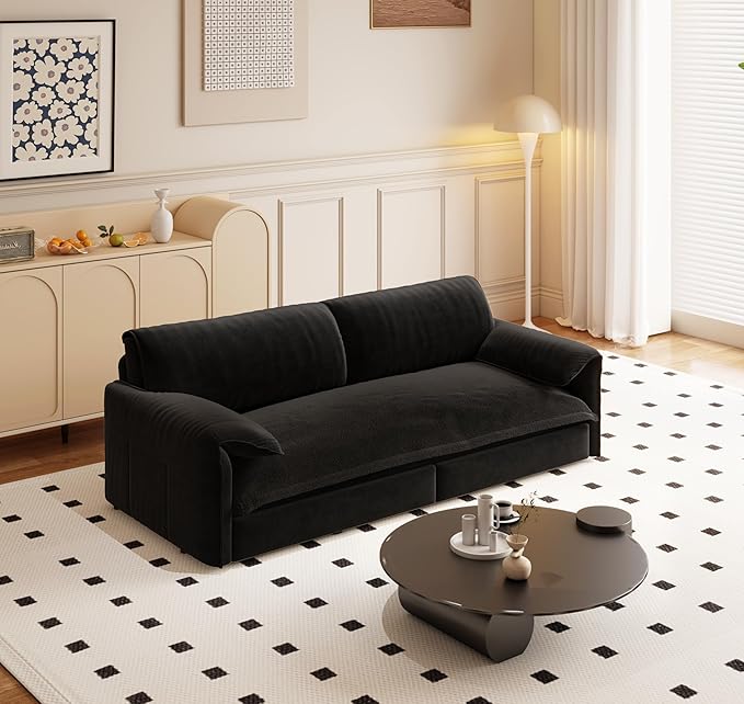 Eafurn 66" Convertible Sofa Bed Queen Size, 3-in-1 Pull Out Sleeper Couch Sofabed, Modern Velvet Loveseat Chaise Lounge w/Side Storage Pocket for Living Room Office | Removable Cushions