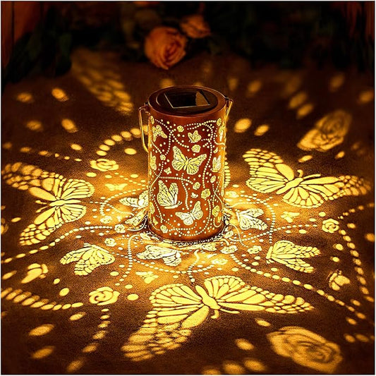 Butterfly Solar Lanterns Outdoor Waterproof Hanging Solar Lights Butterfly Gifts for Women Men Metal Decorative LED Lanterns for Garden Decor,Yard,Patio,Lawn,Tabletop,Pathway