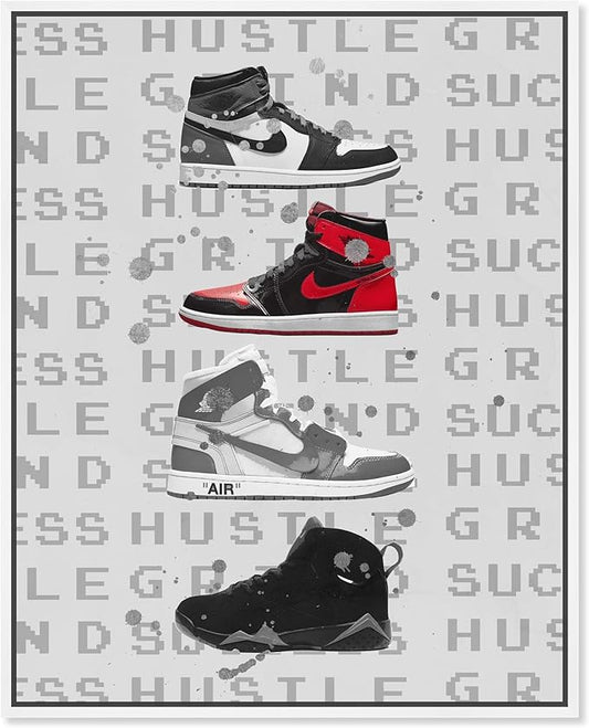 Hype Sneakers Framed Sneaker 1 Piece Canvas Wall Art, 37" x 46", White Frame