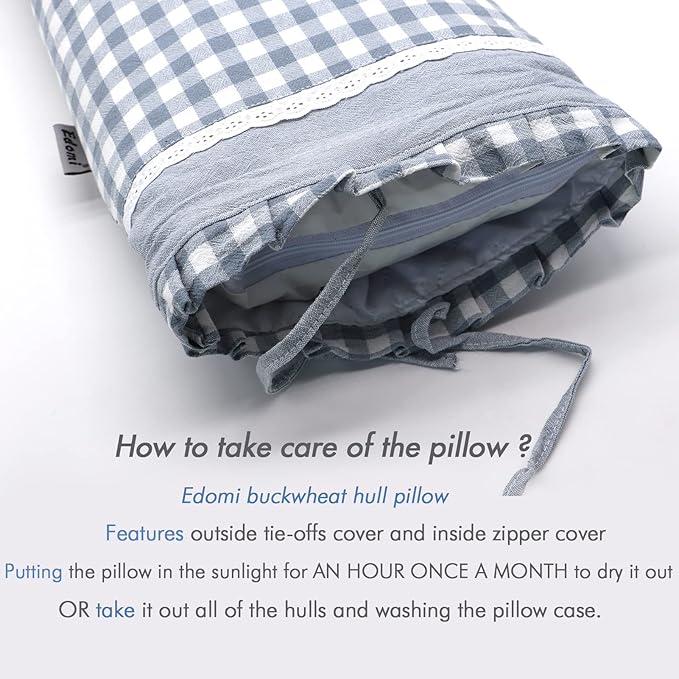 Upgrade Buckwheat Hull Pillow, Small Size Cervical Neck Pillow with Pillowcase, Back Support for Side Sleeper Sleeping or As a Neck Pain Pillows(20x11 Inches, Blue)