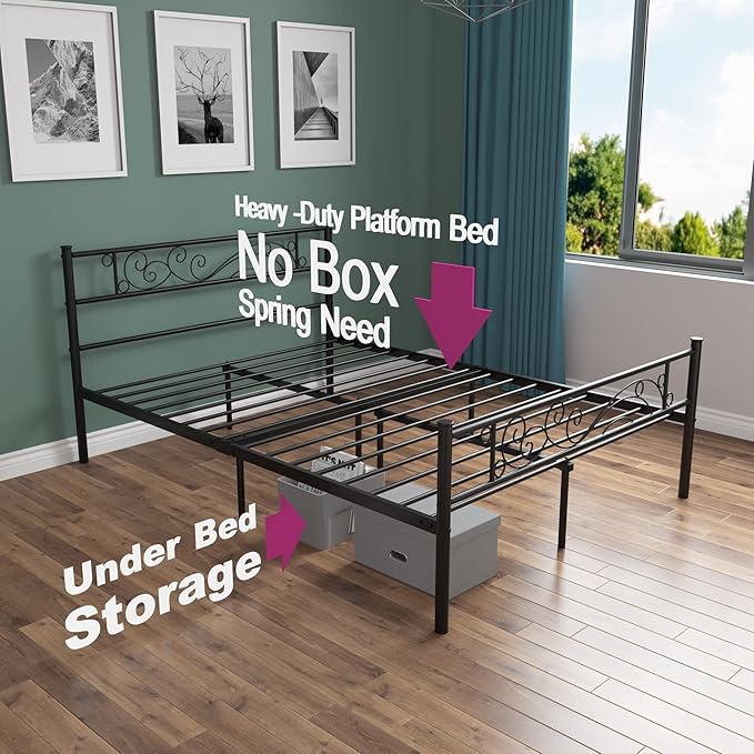 Weehom Metal Bed Frame with Headboard and Footboard Mattress Foundation No Box Spring Needed Full Platform Bed, Black