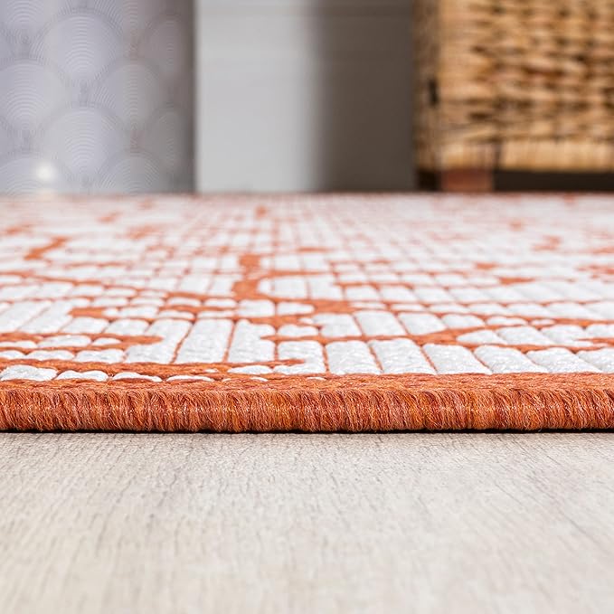 JONATHAN Y Vintage Filigree Indoor Outdoor Area Rug 8X10 Cream/Orange, Madrid Textured Weave for Backyard, Patio, Porch, Easy-Cleaning, High Traffic, Pet-Friendly, Non-Shedding (SMB107L-8)