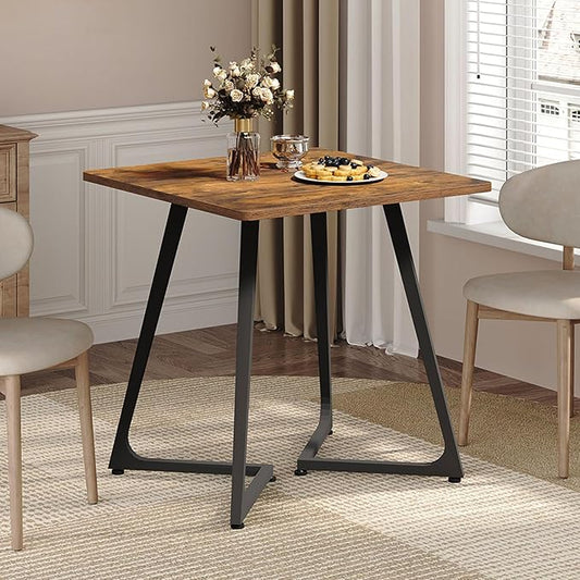 Dining Table, Small Square Dining Table for 2 People, 29.5" Farmhouse Kitchen Table for Small Space, Dining Room, Living Room, with Wood Legs, Rustic Brown and Black