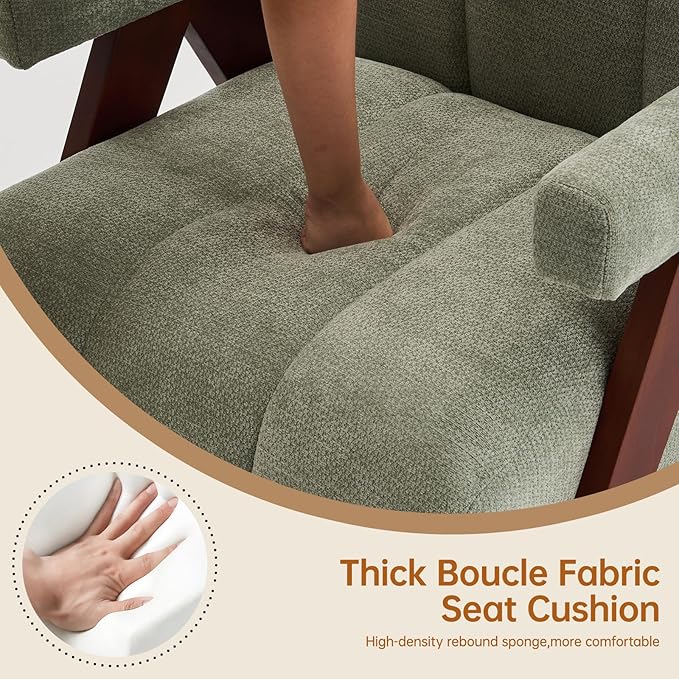 Accent Chairs Set of 2 Mid-Century Modern with Wide Backrest for Bedroom, Upholstered Living Room Chair with Wooden, Lounge Armchair with Thick Cushion, Cute Chenille Comfy Chair, Sage