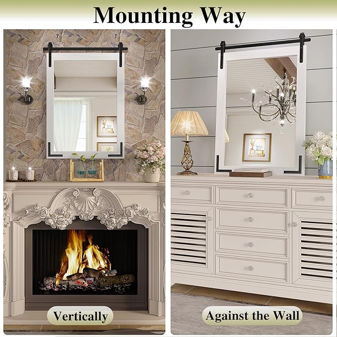 Farmhouse Bathroom Mirror, 24x32 Inch White Vanity Mirror for Wall, Wood Framed Rustic Mirror Rectangular Wall Decor Mirrors for Entryway Living Room Bedroom
