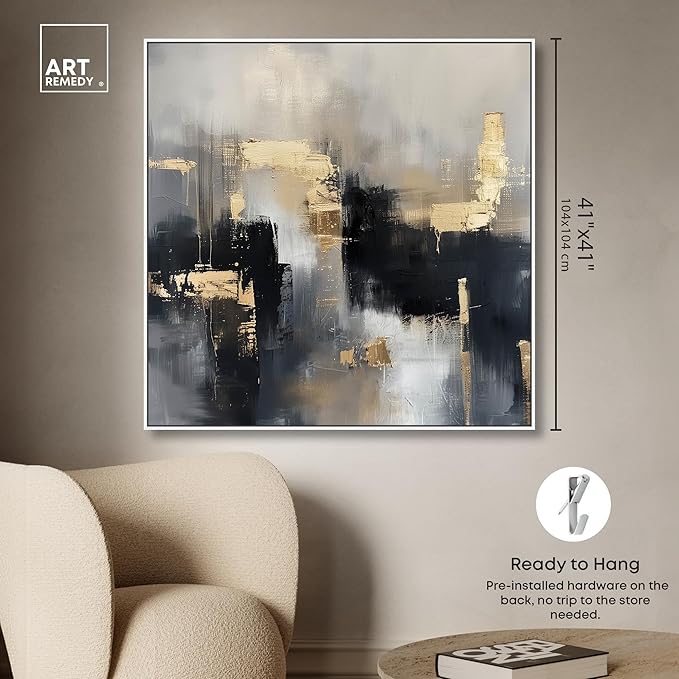 Art Remedy Daring Canvas Colorful Abstract Wall Art, White Frame, 40" x 40"