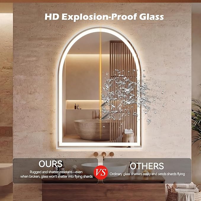 Simple Deluxe 24x36 inch Arched Mirror for Bathroom Vanity Mirror or Wall Decor, Arch Mirror Brushed Metal Frame, Wall Mounted Mirror for Bathroom LivingRoom Bedroom Entryway(24''×36'')