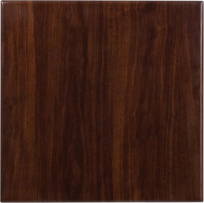Flash Furniture Glenbrook 24'' Square High-Gloss Walnut Resin Table Top with 2'' Thick Drop-Lip