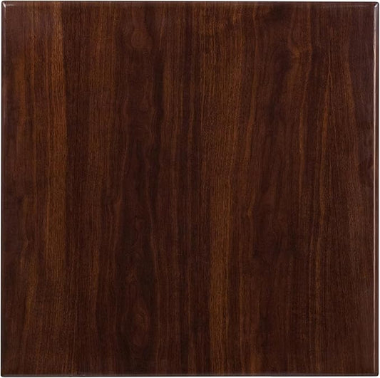 Flash Furniture Glenbrook 24'' Square High-Gloss Walnut Resin Table Top with 2'' Thick Drop-Lip