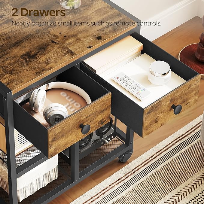 TV Stand with Mount, Corner TV Stand with Wheels, for TVs up to 50 Inches, Rolling Entertainment Center, Small TV Stands, for Living Room, Meeting Room, Bedroom, Rustic Brown DS08BR