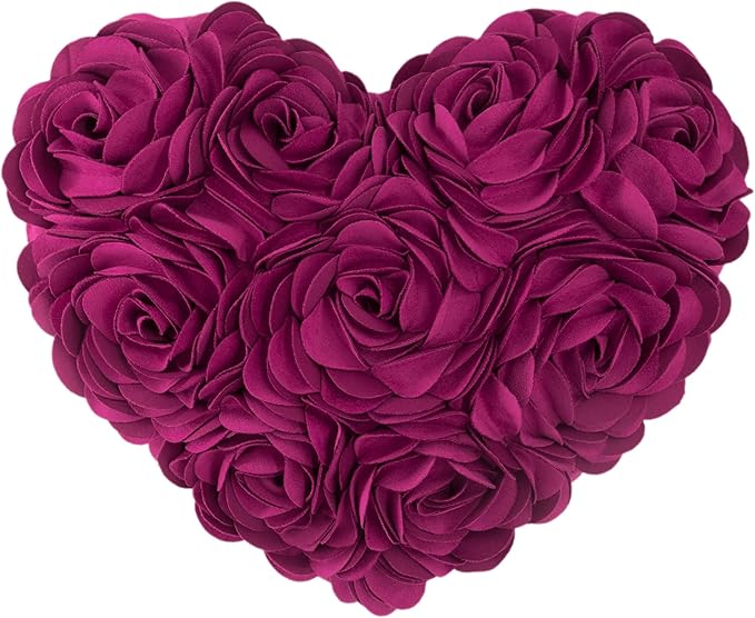JWH Heart Flower Throw Pillow Covers Decorative Floral Shaped Accent Cushion Soft Pillowcase for Sofa Couch Living Room Bed Chair 14x16 Inches Purple Red