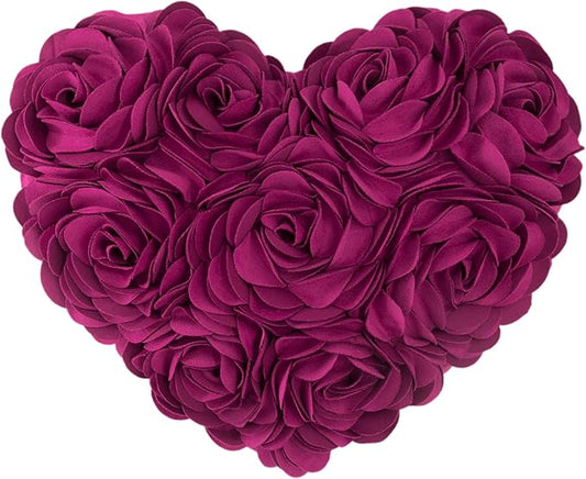 JWH Heart Flower Throw Pillow Covers Decorative Floral Shaped Accent Cushion Soft Pillowcase for Sofa Couch Living Room Bed Chair 14x16 Inches Purple Red