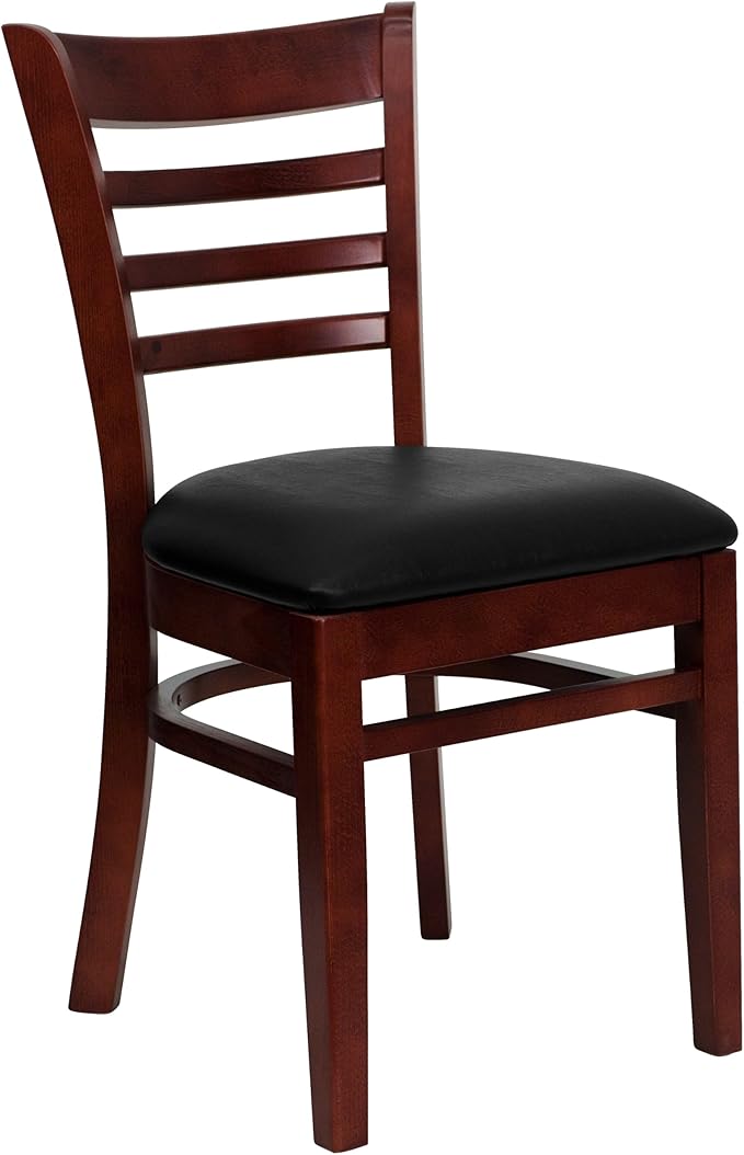 Flash Furniture HERCULES Series Ladder Back Mahogany Wood Restaurant Chair - Black Vinyl Seat