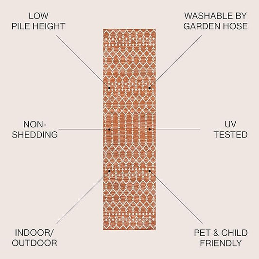 JONATHAN Y Moroccan Geometric Indoor Outdoor Runner Rug 2X8 Orange/Cream, Ourika Textured Weave for Backyard, Patio, Porch, Easy-Cleaning, High Traffic, Pet-Friendly, Non-Shedding (SMB108P-28)