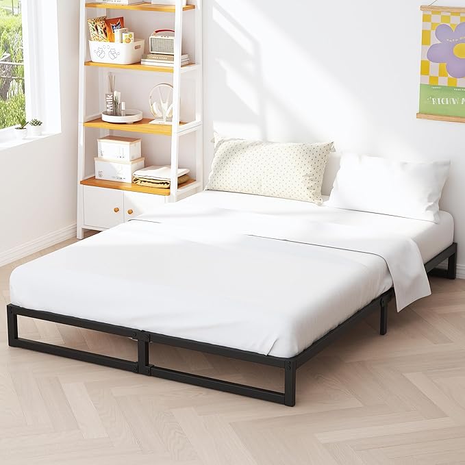 5 Inch Queen Bed Frame Metal Platform Mattress Foundation with Steel Slat Support, No Box Spring Needed, Easy Assembly, Black