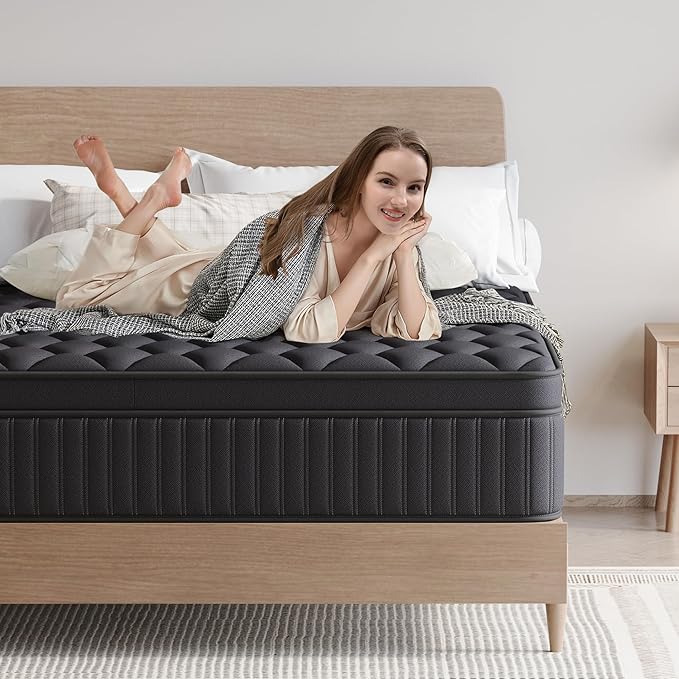 Queen Mattress, 12 Inch Queen Medium Firm Hybrid Mattress in a Box, Individual Pocket Spring for Pressure Relief & Motion Isolation, Reinforced Edge Support, CertiPUR-US Certified