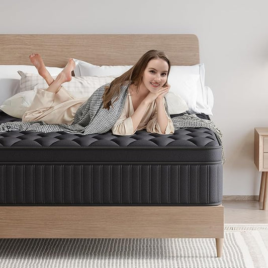 Queen Mattress, 8 Inch Medium Firm Hybrid Mattress in a Box, Individual Pocket Spring for Pressure Relief & Motion Isolation, Reinforced Edge Support, CertiPUR-US Certified (8 Inch, Queen)