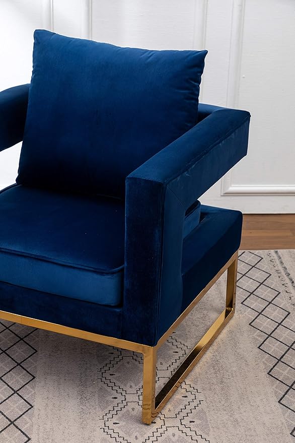 Roundhill Furniture Lenola Upholstered Accent Arm Chair, Blue 29.75D x 27.5W x 34.5H Inch