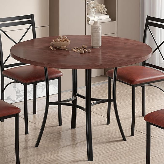 VECELO 36" Round Dining Table for 4, Wood Grain Dinette with Metal Frame for Kitchen, Apartment, Home, Space-Saving, Brown
