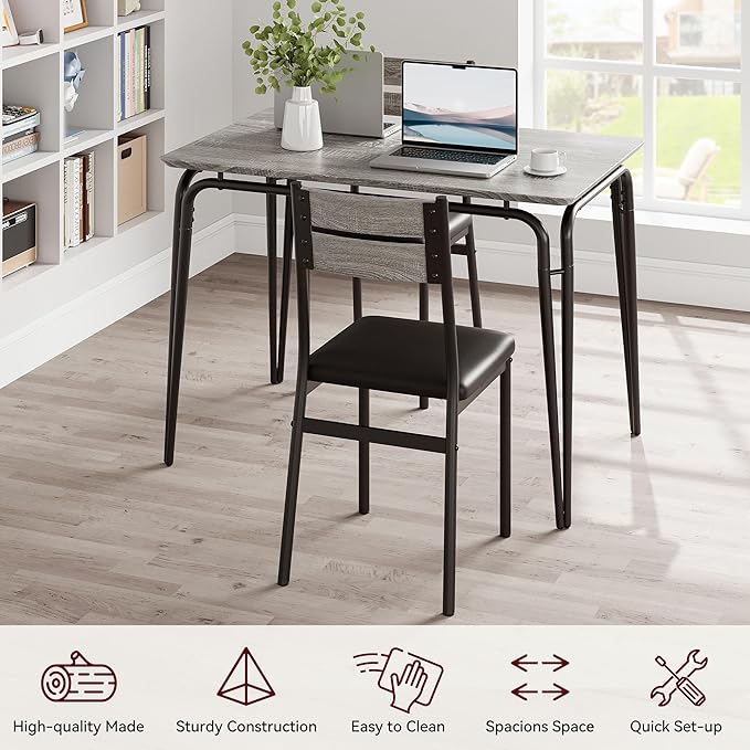 GarveeHome Dining Table for 2, Small Table and Chairs Set of 2, Square Dinette Set for 2, 3 Piece Kitchen & Dining Room Sets for Small Space (Oak, Table with 4 Upholstered Chairs)