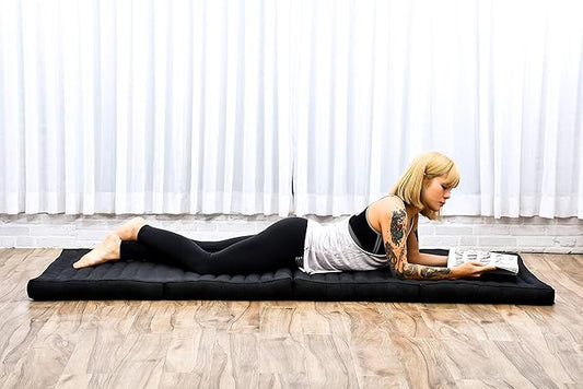 Leewadee Trifold Mattress Standard – Comfortable Thai Massage Pad, Foldable Floor Mattress Filled with Kapok, Perfect to Use as a Sleeping Mat 79 x 28 inches, Black