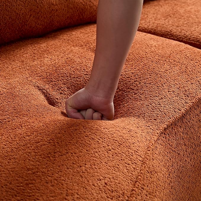 109" Sectional Curved Sofa, Boucle Fabric Upholstered Modern Couch, Oversized 3 Seater Minimalist Comfy Modular Deep Seat Sofas Set for Living Room, Home Office, Bedroom, Guestroom, Orange