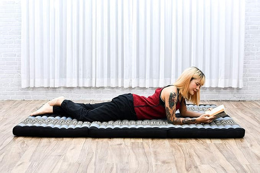Leewadee Trifold Mattress XL – Comfortable Thai Massage Pad, Foldable Relaxation Floor Mattress Filled with Eco-Friendly Kapok, Perfect to Use as a Sleeping Mat 79 x 39 inches, Blue