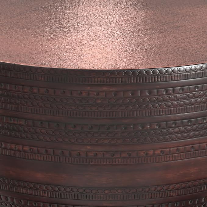 SIMPLIHOME Johnsen Metal Coffee Table - 30 inch Wide Solid Metal Round Drum Accent Table in Bronze, Boho Coffee Table for Living Room or Bedroom with Decorative Textured Design, Assembled