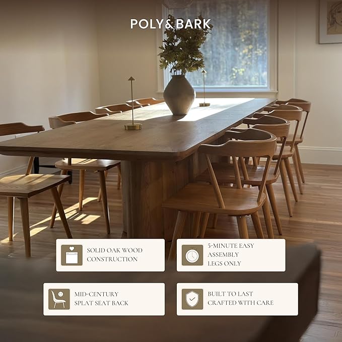 Poly & BARK Mid Century Modern Enzo Dining Chair Solid Oak Wood Set of 3