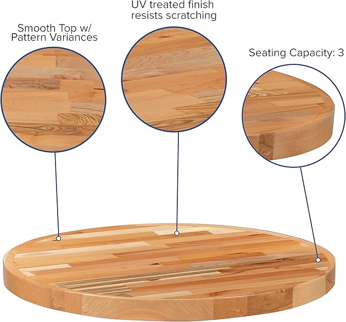 Flash Furniture Mayfair 30" Round Butcher Block Style UV Treated Commercial Grade Table Top