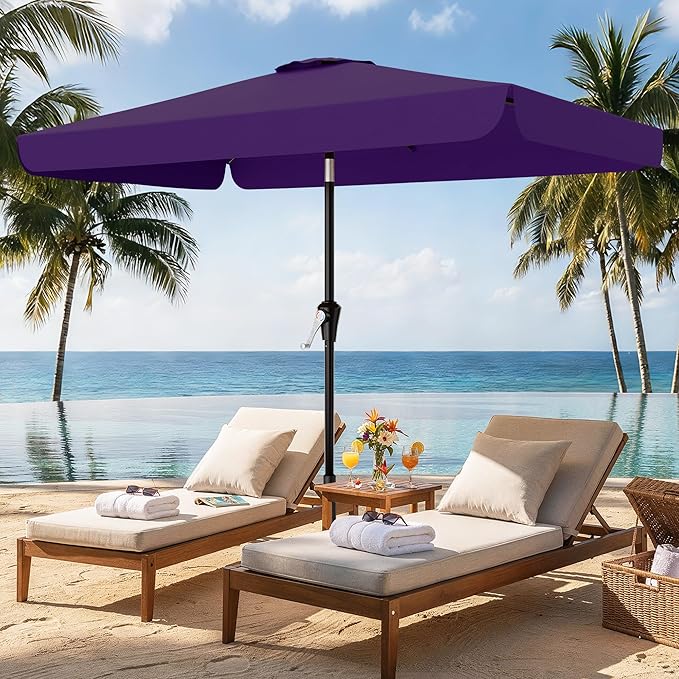 AreShark 6.5 x 10 FT Rectangular Valance Patio Umbrella, Outdoor Umbrella with Tilt and Crank, Market Table Umbrellas W/ 6 Ribs UV Protection for Garden, Deck, Backyard and Pool, Dark Purple