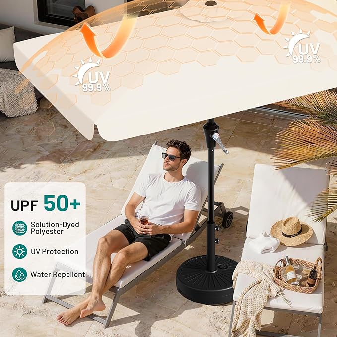 AreShark 8 X 10 FT Large Rectangular Patio Umbrella with Valance, Outdoor Table Market Umbrella w/Crank & 8 Ribs, Rectangle Outdoor Umbrellas for Garden, Deck, Yard and Poolside, Cream White