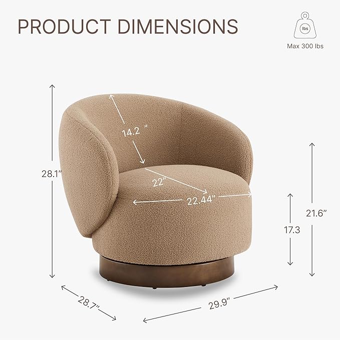 Swivel Accent Chair Round Barrel Armchair Upholstered Performance Fabric for Living Room Bedroom Reading Waitingroom,1 PCS,Sand