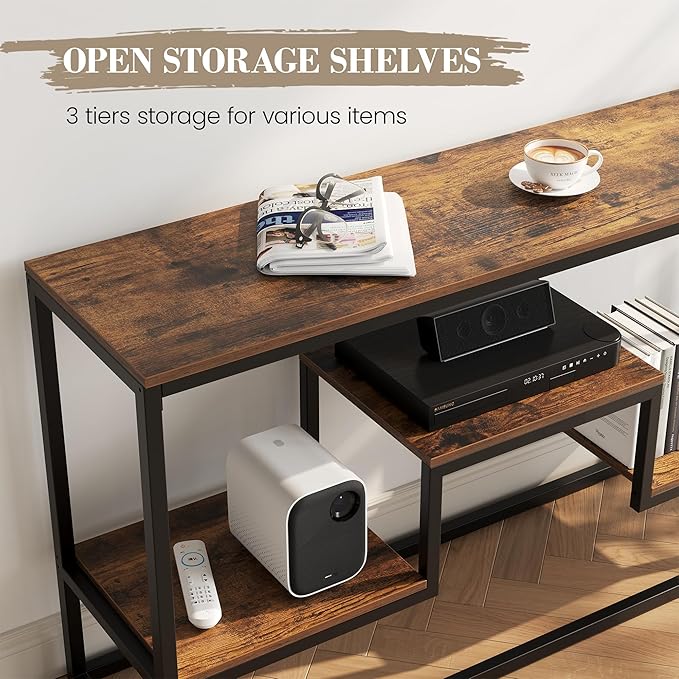 YOUDENOVA TV Stand for TVs up to 65 Inch, TV Console Table with 3-Tier Open Storage Shelves, Modern Industrial Entertainment Center for Living Room, Bedroom, Rustic Brown