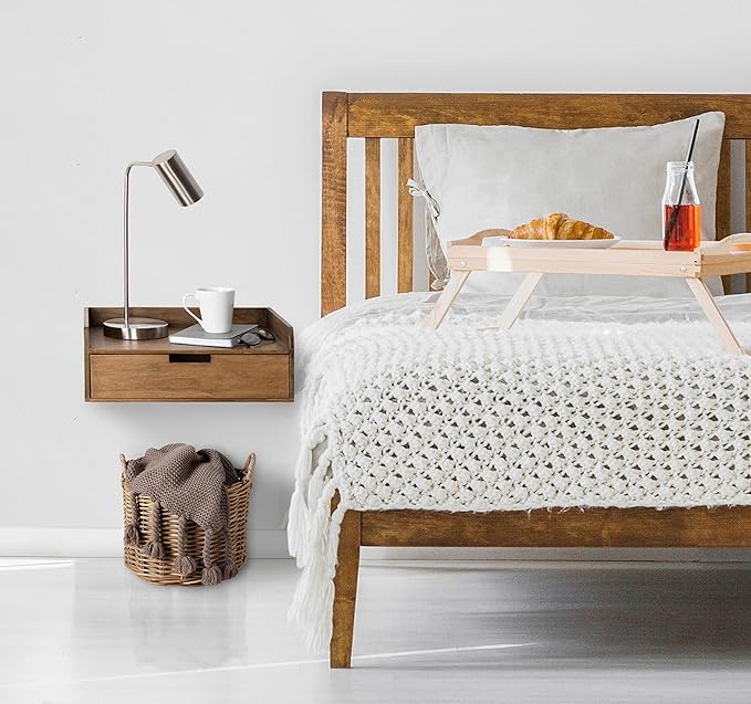 Kate and Laurel Kitt Floating Shelf Side Table with Drawer, Rustic Brown