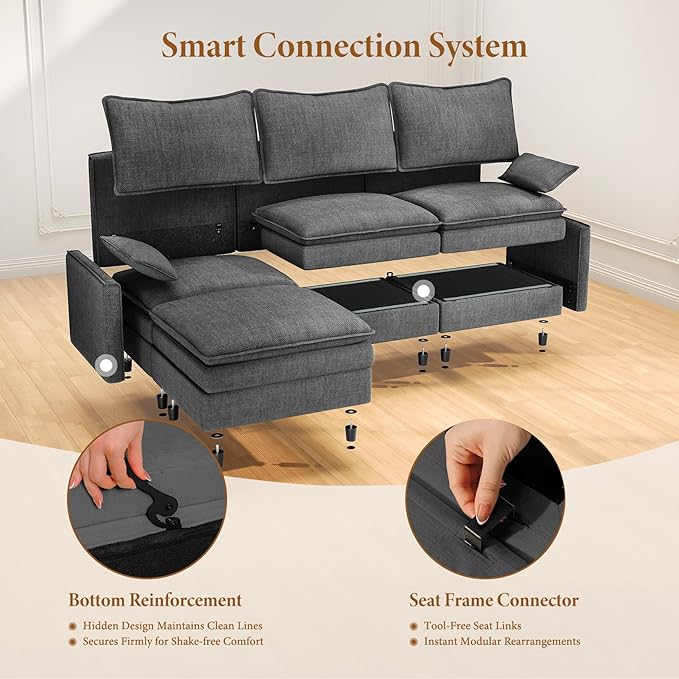 Vesgantti 142" U Shaped Sectional Couch, Comfy Cloud Modular Sectional Sofa with 2 Ottoman Deep Seat Chenille Modern Cloud Sofa, Modular Sofas for Living Room, Bedroom and Apartment, Gray | Sink-in Comfort, Height Adjustable, Easy Rearrangement, Extra-...