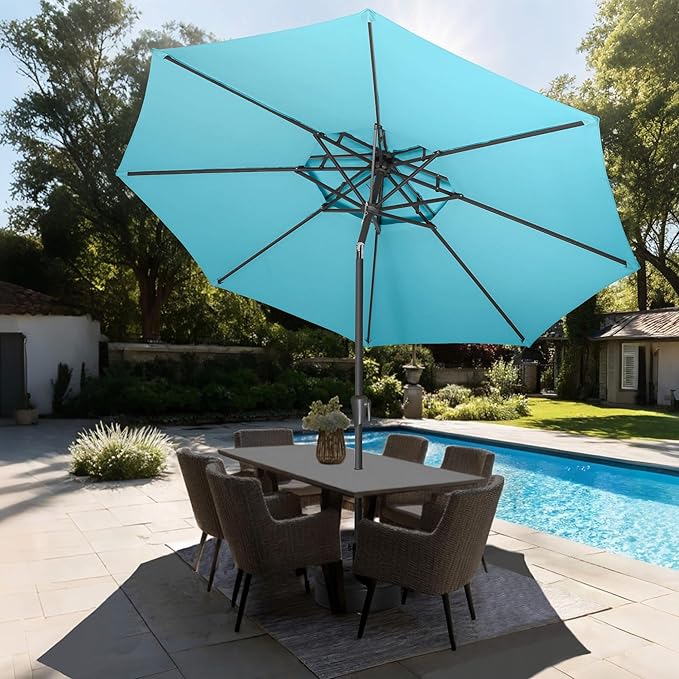 9FT Outdoor Patio Umbrella - 2 Tiers Table Umbrella Waterprool UV Protection, Sombrillas de Patio with Push Button Tilt, Sun Umbrella for Pool, Porch, Garden, Yard (Aqua Blue)