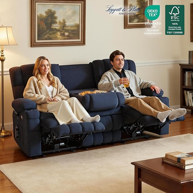 MCombo 80.7" W 3 Seater Power Reclining Sofa with Heat and Vibration Massage, Zero Gravity Recliner Sofa Couch with Drop Down Table for Living Room, Fabric 6316M10