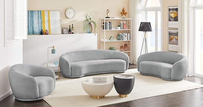 Meridian Furniture 693Grey-C Hyde Collection Modern | Contemporary Boucle Fabric Upholstered Accent Chair with Rounded Back, Grey, 42" W x 38" D x 27.5" H