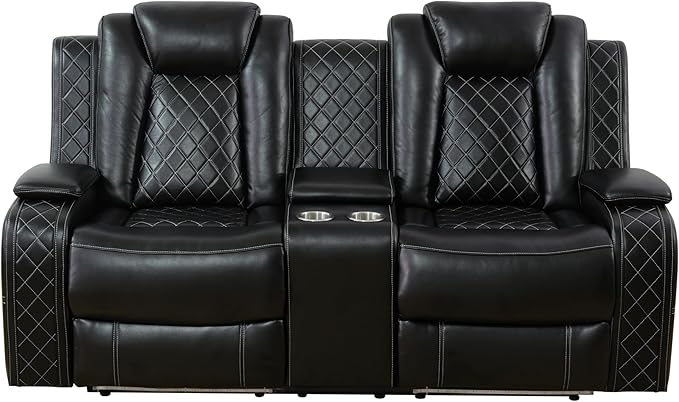 Dual Power Loveseat Recliner with Storage, Cup Holders & USB-C Charging, Faux Leather Electric Sofa for 2 with LED Lights, 73.5'' Wide