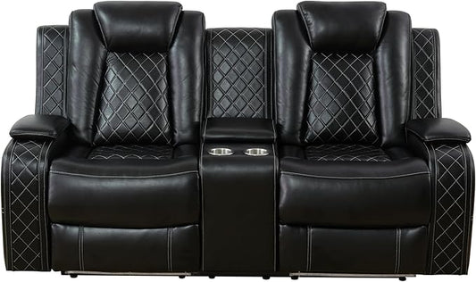 Dual Power Loveseat Recliner with Storage, Cup Holders & USB-C Charging, Faux Leather Electric Sofa for 2 with LED Lights, 73.5'' Wide