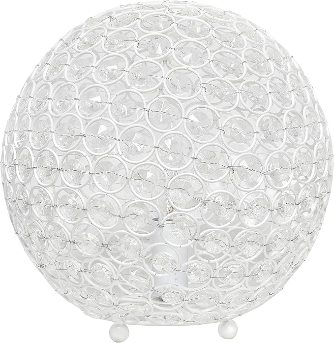 Elegant Designs LT1067-WHT 10" Elipse Crystal Collection Metal Crystal Ball Sequin Table Desk Lamp for Accent Lighting, Décor, Living Room, White