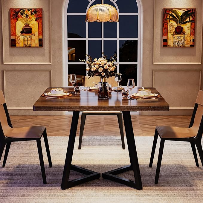Tribesigns Square Dining Table, 31.5" Industrial Dinner Table with Metal Base, Kitchen Table for Dining Room, Small Space, Apartment, Rustic Brown & Black (4pcs)