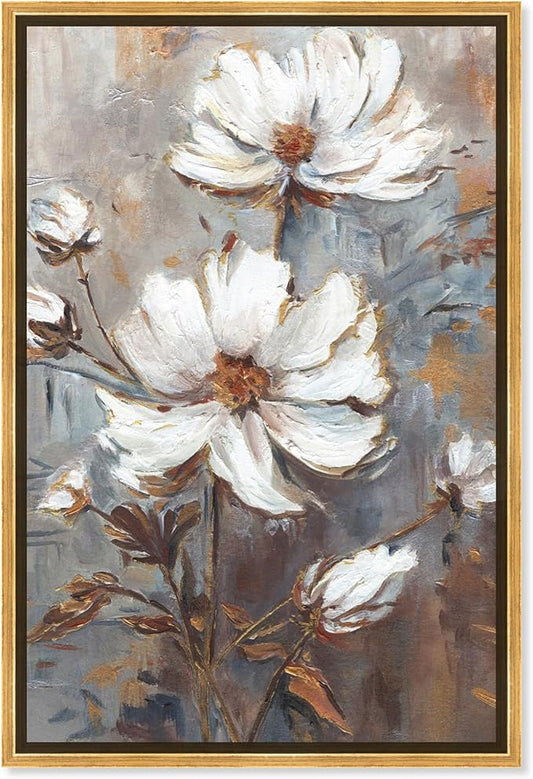 Art Remedy White Textured Flowers Canvas Elegant Floral Wall Art, Gold Frame, 10" x 15"