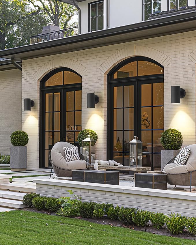 Ken & Ricky Outdoor Wall Lights, Exterior Lighting Fixtures, Matte Black Outdoor Porch Light with Tempered Glass Cover for Porch Garage Patio Doorway Entryway -2 Pack