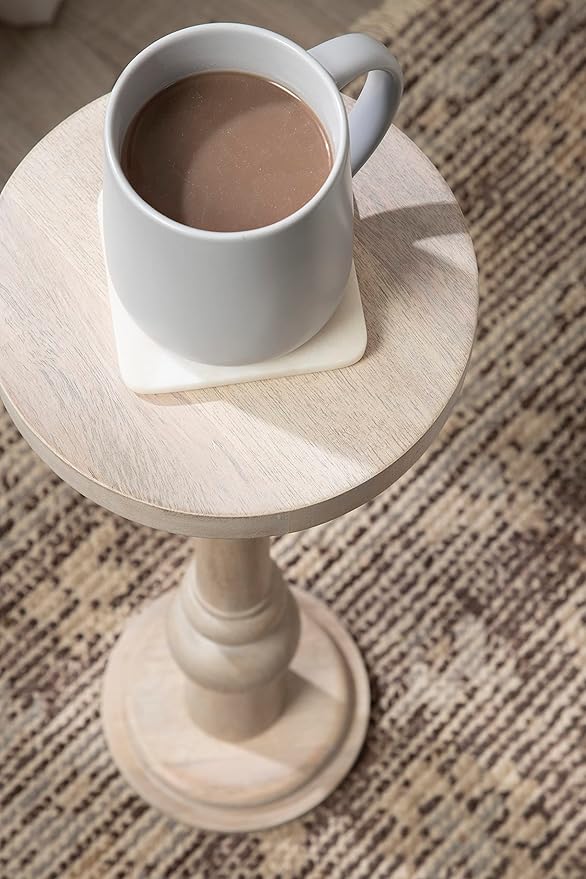 Kate and Laurel Wegner Coastal Wooden Round Drink Table; 8 x 23; Whitewash; Elegant and Durable Pedestal Table for Use as Small Drink Table; Plant Stand; or Decorative Item Display